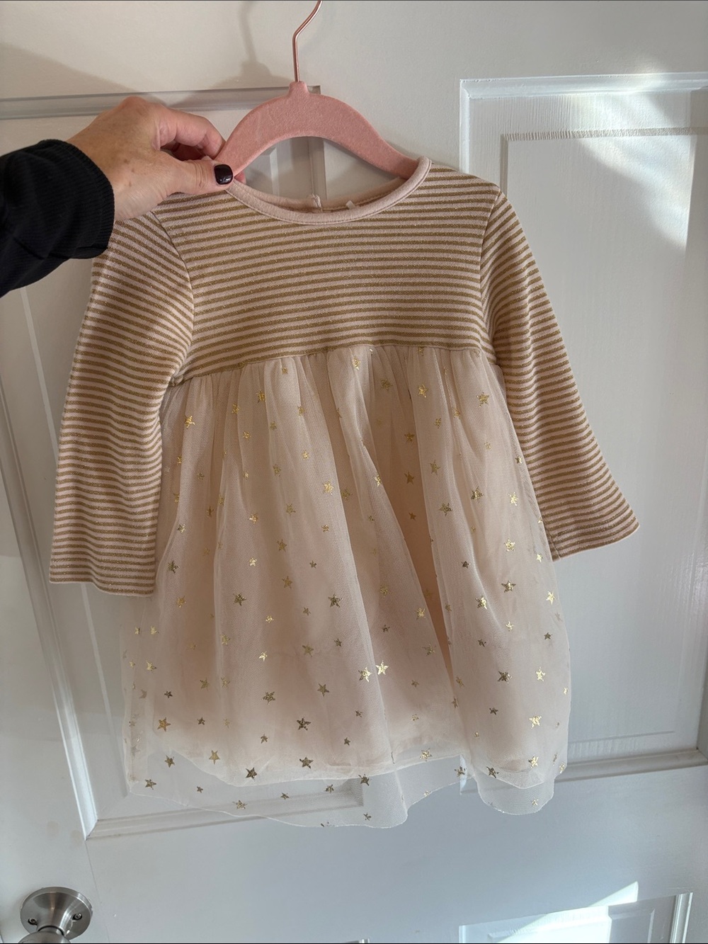 Mini Boden Cream Stripe & Gold Star Tulle Dress